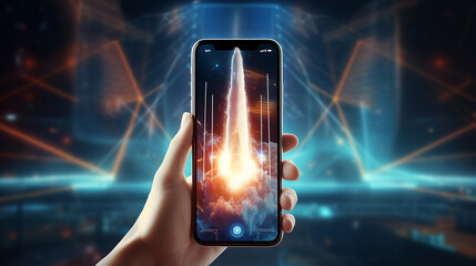 abstract digital rocket launch from a smartphone screen