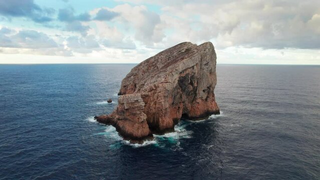 Aerial view of Foradada Island from Belvedere La Foradada, Capo Caccia, Alghero, Sardinia, Italy