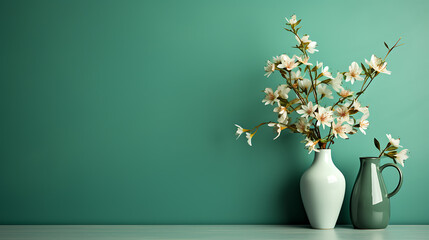 green color wall background with flower