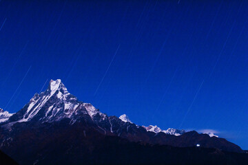 Fishtail mountain at night view in Nepal - 712027588