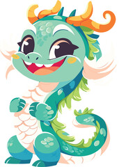 Joyful Green Chinese Dragon Cartoon Character