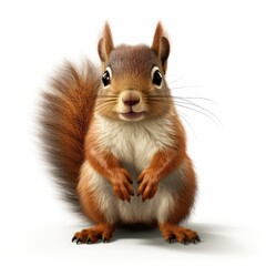 A red squirrel sitting on white background