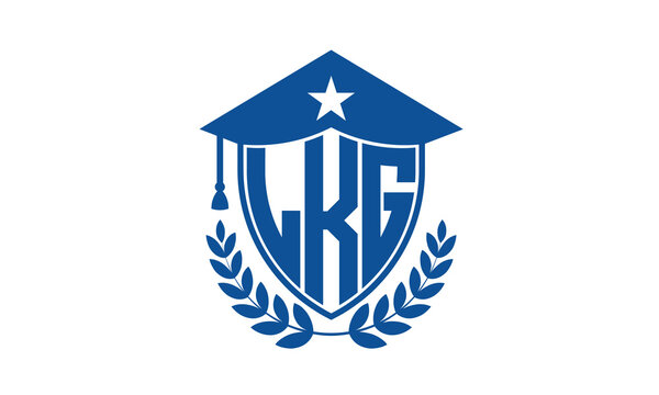 LKG three letter iconic academic logo design vector template. monogram, abstract, school, college, university, graduation cap symbol logo, shield, model, institute, educational, coaching canter, tech