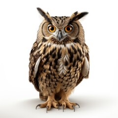 Eurasian eagle owl isolated on white background