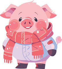 Kawaii Pig in Winter Clothes Illustration
