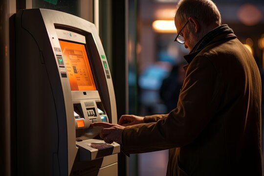 Person using an ATM machine for financial transactions, Generative AI - Powered by Adobe