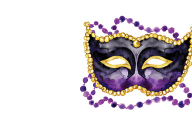 Fototapeta premium Mardi Gra Mask Watercolor Illustration