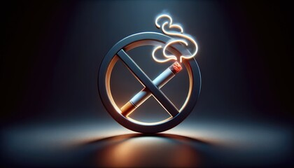 No Smoking Sign with Burning Cigarette on dark background