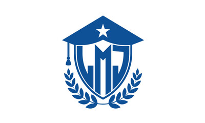 LMJ three letter iconic academic logo design vector template. monogram, abstract, school, college, university, graduation cap symbol logo, shield, model, institute, educational, coaching canter, tech