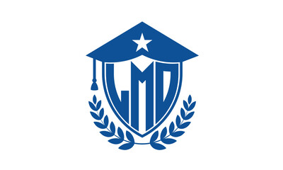 LMO three letter iconic academic logo design vector template. monogram, abstract, school, college, university, graduation cap symbol logo, shield, model, institute, educational, coaching canter, tech