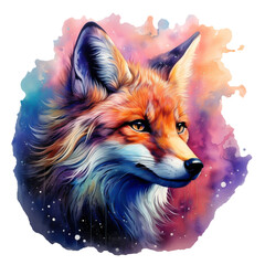 Naklejka premium Mystical red fox watercolor colorful fantasy illustration png isolated on a transparent background, clipart 