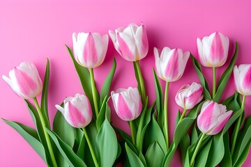 pink tulips are on  pink background