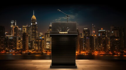 microphone podium product background illustration spotlight success, achievement speech, presentation audience microphone podium product background