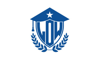 LOW three letter iconic academic logo design vector template. monogram, abstract, school, college, university, graduation cap symbol logo, shield, model, institute, educational, coaching canter, tech