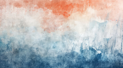 Abstract watercolor background on canvas with a dynamic mix of terracotta, denim blue and off-white - obrazy, fototapety, plakaty