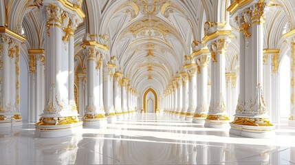 A luxurious white and gold classical palace interior with ornate decorations - obrazy, fototapety, plakaty