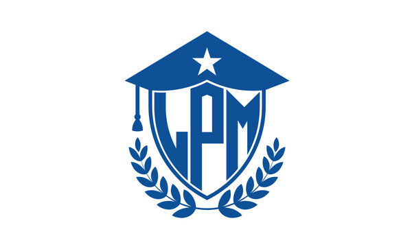 LPM three letter iconic academic logo design vector template. monogram, abstract, school, college, university, graduation cap symbol logo, shield, model, institute, educational, coaching canter, tech