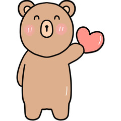 cute teddy bear holding pink heart. watercolor style. isolated on transparent background