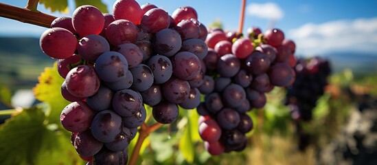 Grape growing on a vine in a vineyard on a sunny day