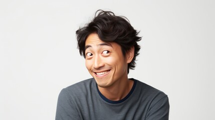 Fototapeta premium A Portrait of a funny Asian man on a white isolated transparent background.