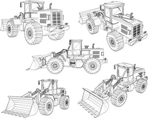 Vector sketch illustration of bulldozer tractor heavy equipment vehicle design