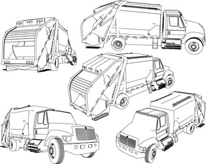 Vector sketch illustration of city garbage collection truck car design