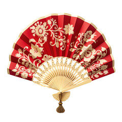 Luxurious crimson red and gold Japanese style paper fan