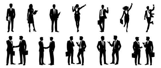 Businessman and businesswoman silhouette black filled vector Illustration icon