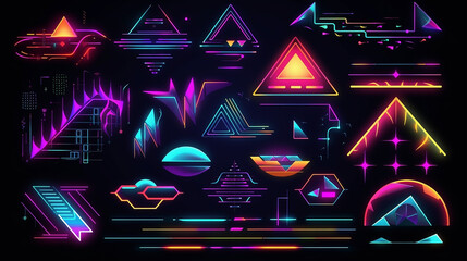 trendy retro futuristic holographic collection in vapor wave style in 80s-90s