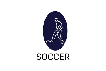 Soccer or football sport vector line icon. sportman, playing football. sport pictogram illustration.