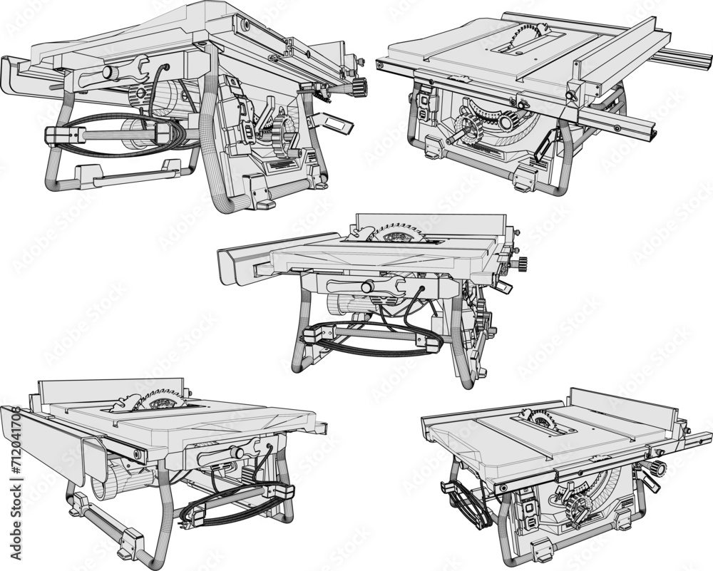 Wall mural Vector sketch illustration of design of WOOD AND IRON CUTTING MACHINE FOR CONSTRUCTION