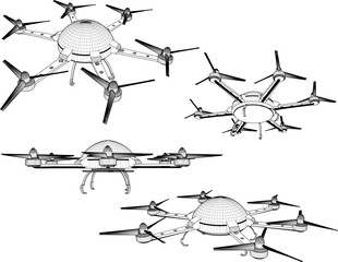 Vector sketch illustration of drone design for irrigation and fertilizer in agricultural land and plantations