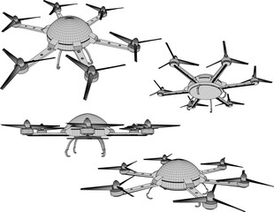 Vector sketch illustration of drone design for irrigation and fertilizer in agricultural land and plantations