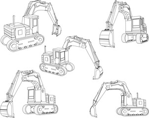Vector sketch illustration of excavator heavy equipment design for project