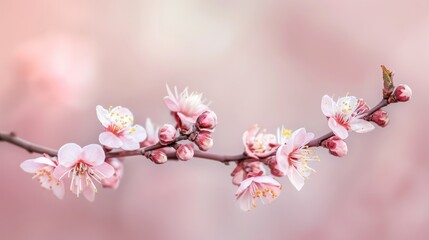 Delicate Spring Blossoms Blooming on Branches, Signifying the Beginning of Spring with Soft Pink Petals and Fresh Buds