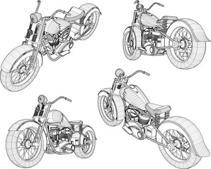 Vector sketch illustration of custom modified motorbike design for touring and competition © nur