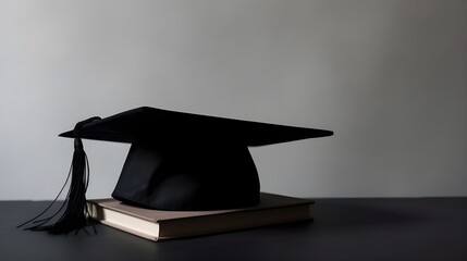 Graduation cap on the table with flat background