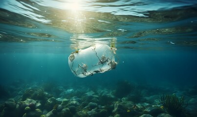 Environment Day, underwater photography plastic bottlle on the sea, theme environmental pollution