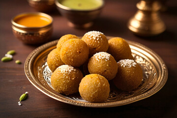 Indian sweet dish besan laddu.