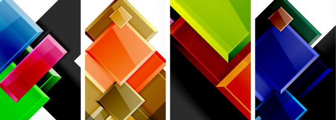 Color glass glossy square composition poster set for wallpaper, business card, cover, poster, banner, brochure, header, website