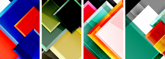 Color glass glossy square composition poster set for wallpaper, business card, cover, poster, banner, brochure, header, website