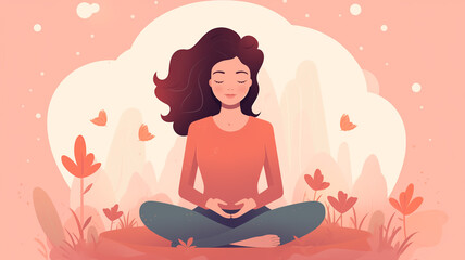 Create a serene and mindful background with minimalistic illustrations of meditation or yoga poses, emphasizing the importance of self-care for mothers.