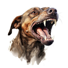 Close-up Dangerous ferocious mad dog can spread rabies, Foaming at the mouth, Tail droop, isolated on transparent background - obrazy, fototapety, plakaty