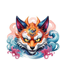 Fierce kitsune fox for t-shirt images ready to print, tattoos, covers