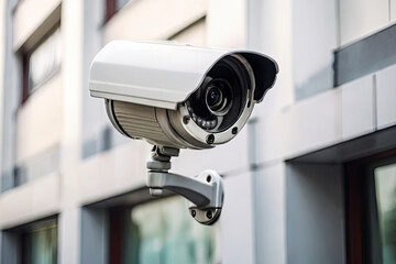 Enhance security with professional surveillance cameras on a modern building. CCTV technology ensuring safety in the urban landscape.
