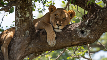 タンザニア、タランギーレ国立公園の木の上のライオンGenerativeAI