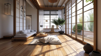 living room japan style interior design. Modern living room corner with table. Ai Generative,