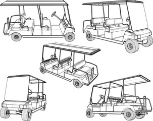 Vector sketch illustration of golf cart design for playing on the golf course - obrazy, fototapety, plakaty