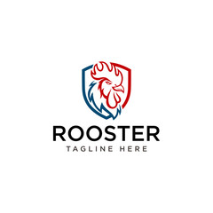 Rooster Shield logo design element. Rooster Inside Shield Logo Design, Abstract, Silhouette. Vector Illustration.
