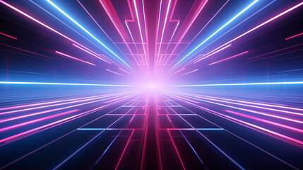 pink blue neon lines geometric shape virtual space ultraviolet light 3d render
